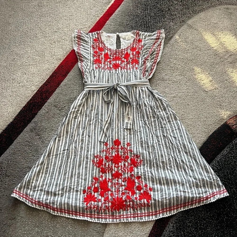 Broome Street Kate Spade Striped Embroidered Babydoll Dress